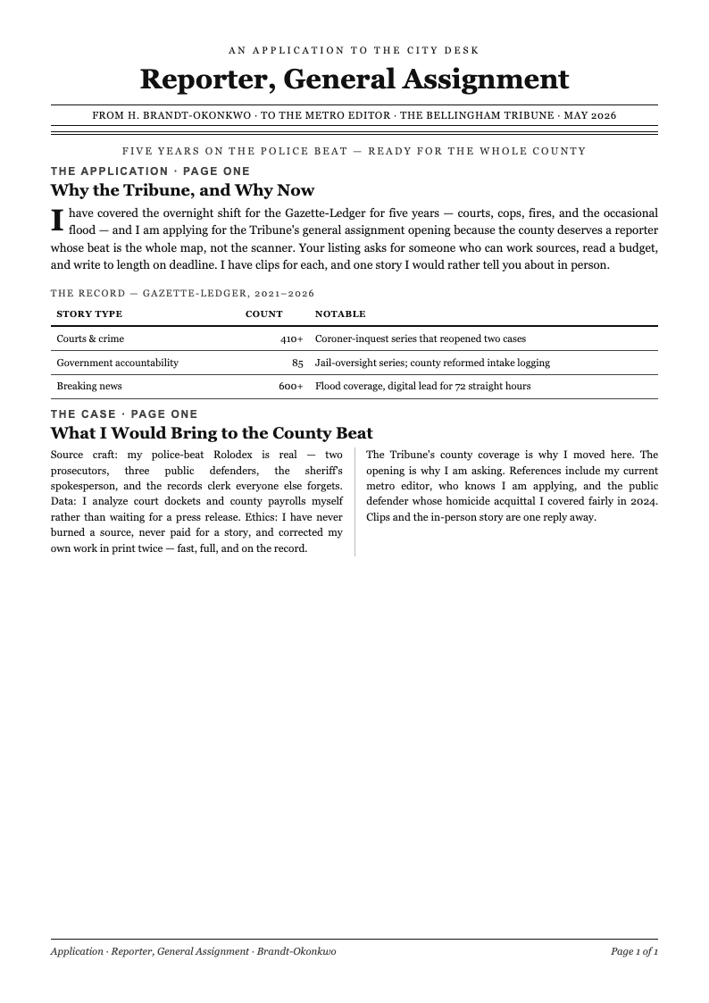 New York editorial application letter